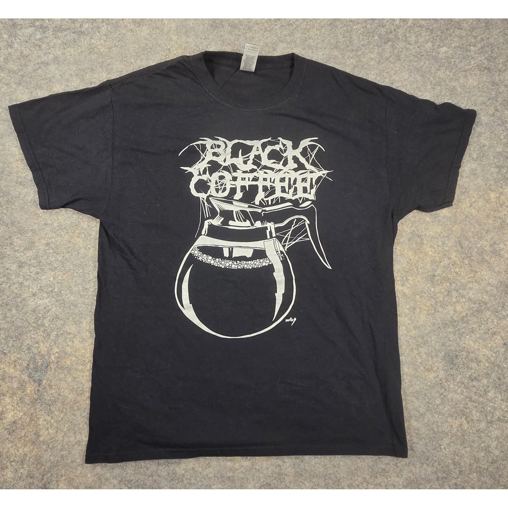 Black Coffee Band Shirt Metal Font Graphic T-Shirt Mens Large Black Short Sleeve